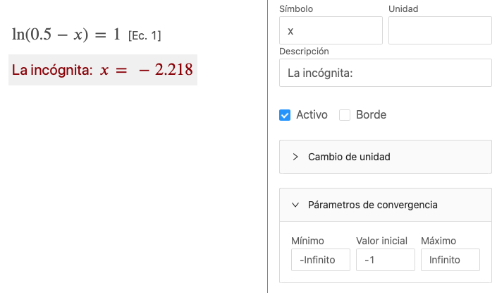 Editar parámetros de convergencia